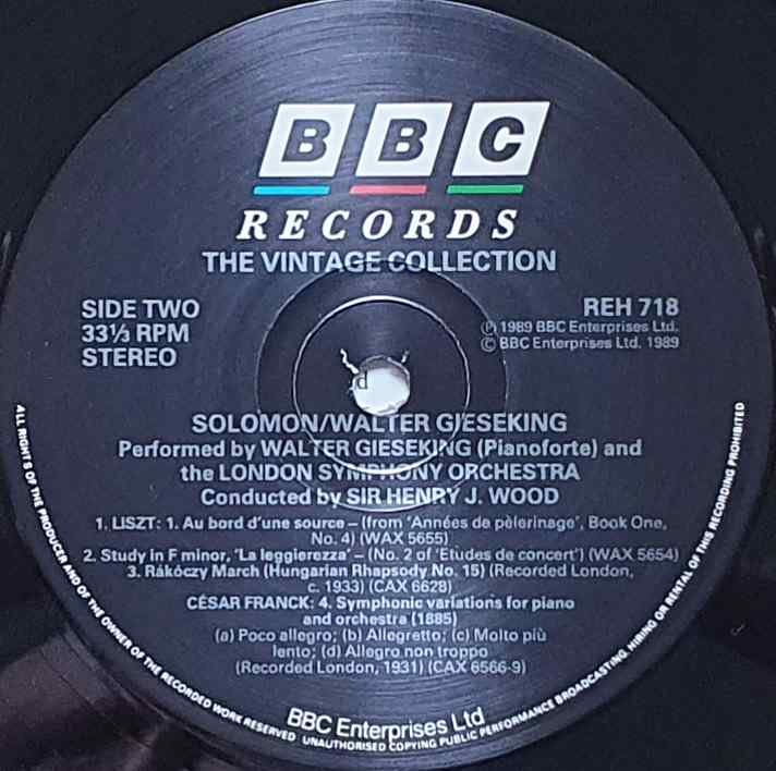 REH 718 The vintage collection - Solomon / Gieseking Solomon / Gieseking from the BBC records and Tapes library Label